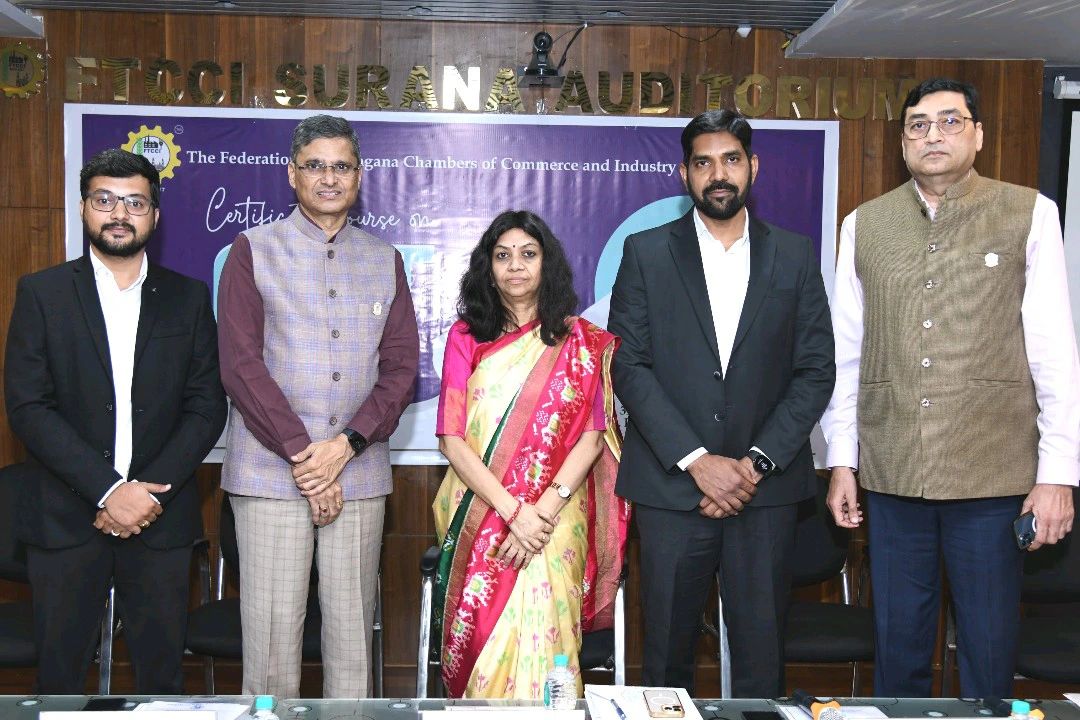 Dignitaries and speakers at the FTCCI GST Certificate Course inauguration with Smt. S. Jaya Kameswari, Telangana GST