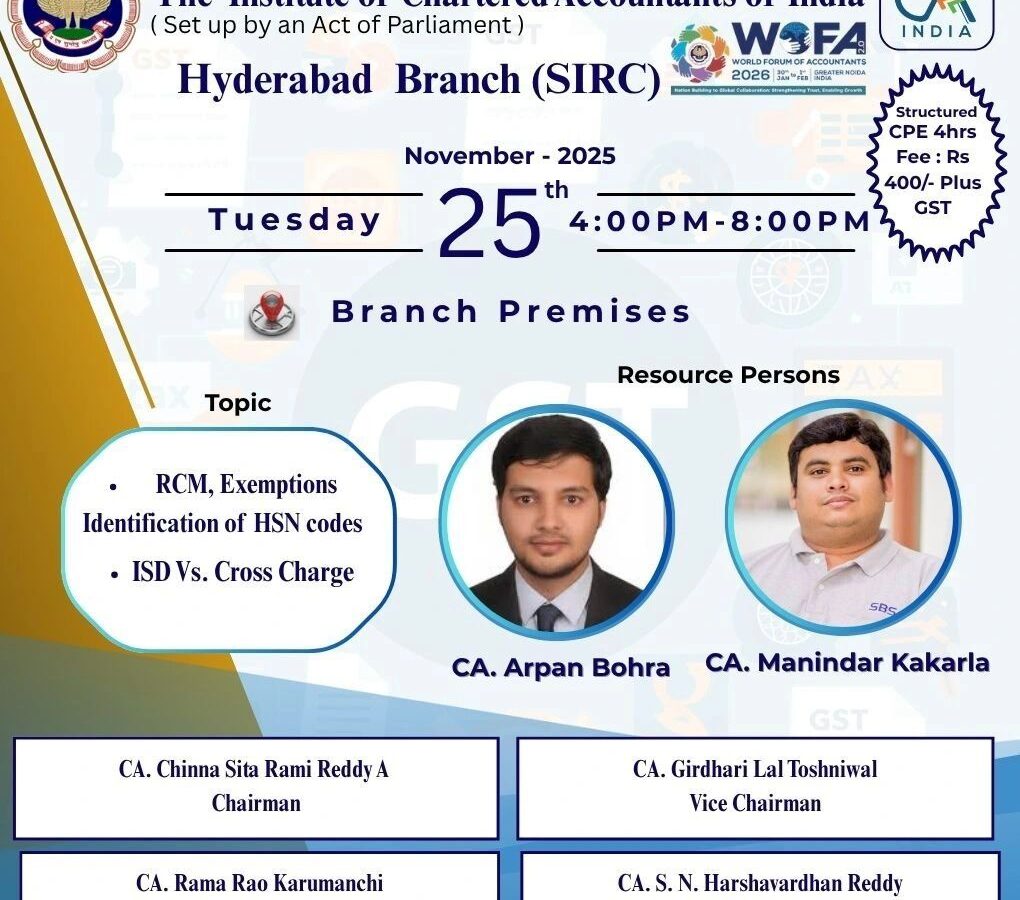 ICAI Hyderabad Branch: RCM, Exemption Notifications, HSN and ISD vs Cross Charge